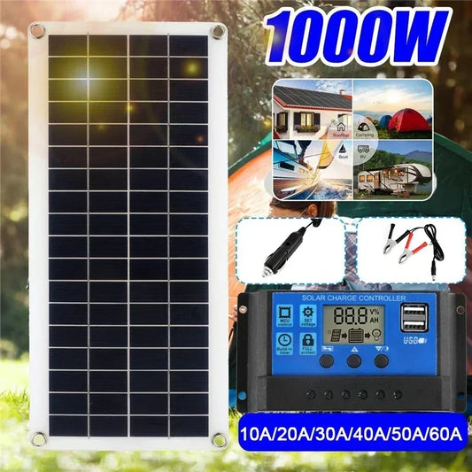 1000W Solar Panel high quality 12V Solar Cell 10 Amp -60 Amp - Controller Solar Panel for Phone or Car MP3 Charger - Outdoor Battery Supply